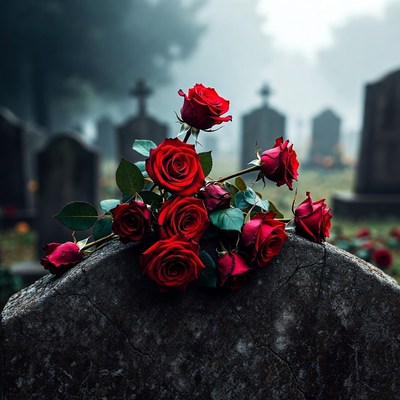 Red Roses on Gravestone