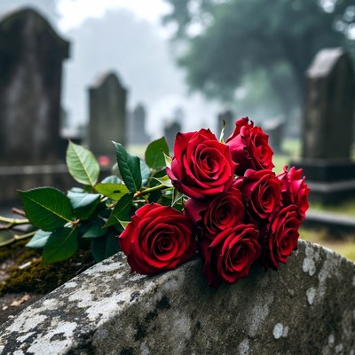 Red Roses on Gravestone