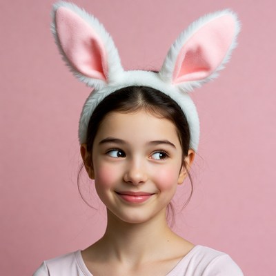 Girl wearing pink bunny ears