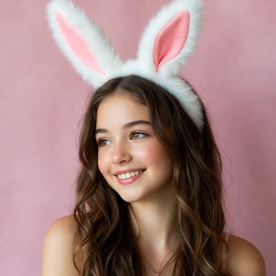 Girl with pink bunny ears headband