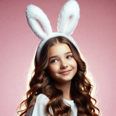 Girl wearing bunny ears headband
