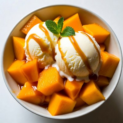 Mango Chunks with Vanilla Ice Cream