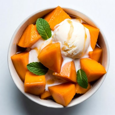 Mango Chunks with Ice Cream and Mint