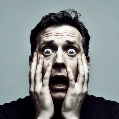 Man with hands on face screaming