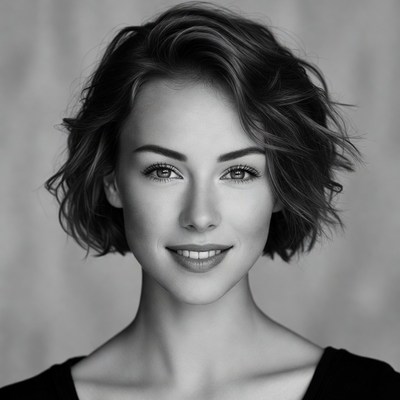 Woman with short wavy black hair