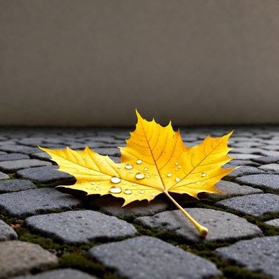 Yellow Maple Leaf with Water Droplets