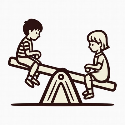 Boy and girl on seesaw illustration