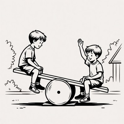 Two boys on seesaw illustration