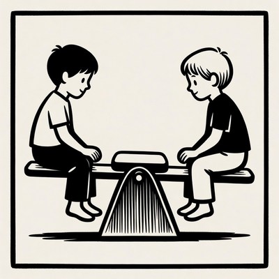 Two boys on seesaw illustration