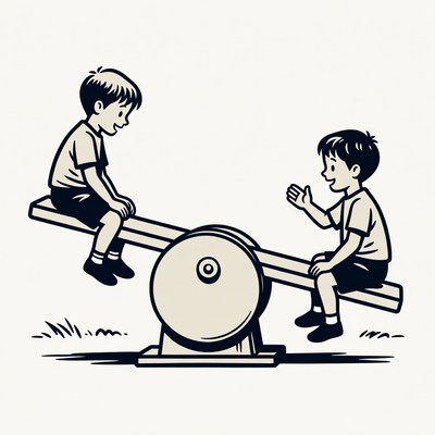 Two boys on seesaw illustration