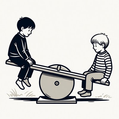 Two boys on seesaw illustration