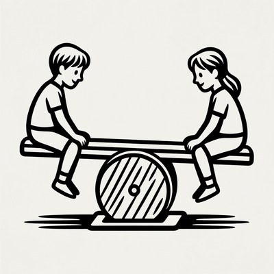 Boy and girl on seesaw illustration