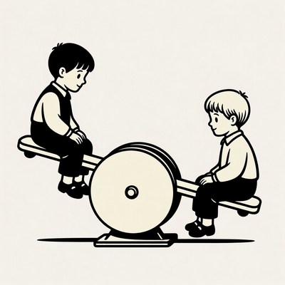 Two boys on seesaw illustration