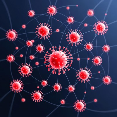 Red Coronavirus Particles Network