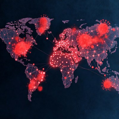 World Map with Red Coronavirus Outbreaks