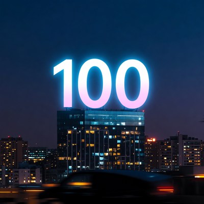 Glowing 100 over Night City Skyline