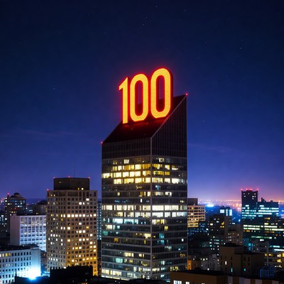 100 Building Lit Up at Night