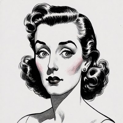 Vintage woman with wide surprised eyes