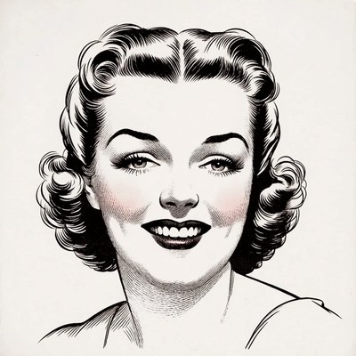 Vintage smiling woman portrait illustration