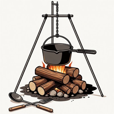Campfire with Tripod Pot