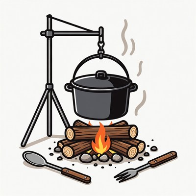 Campfire with Tripod Pot