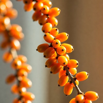 Orange Sea Buckthorn Berries on Branch