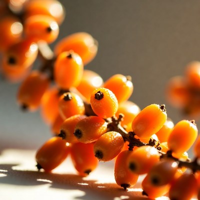 Orange Sea Buckthorn Berries on Branch