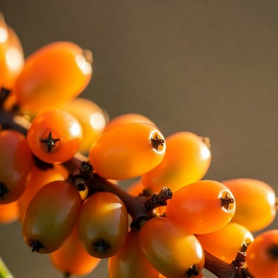 Orange sea buckthorn berries cluster