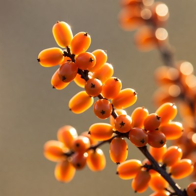 Orange Sea Buckthorn Berries on Branch