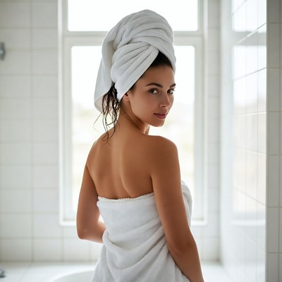 Woman in towel after shower