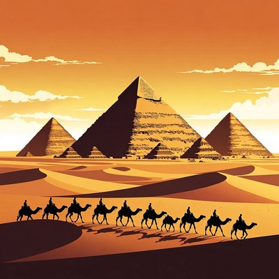 Camel Caravan at Pyramids