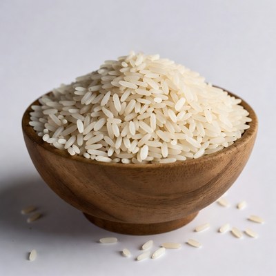 White Rice in Wooden Bowl