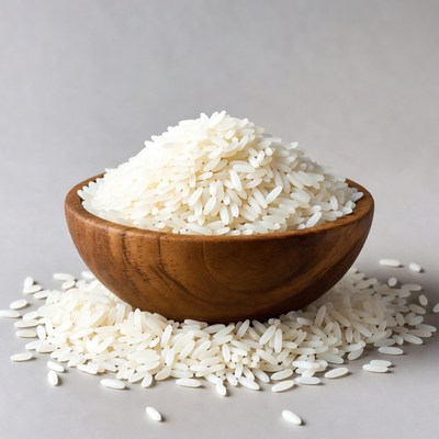 White Rice in Wooden Bowl