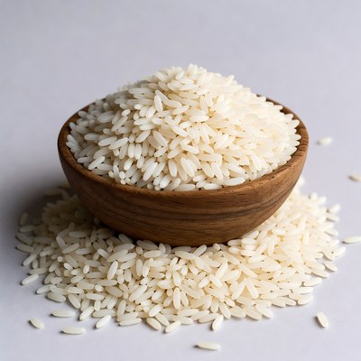 White Rice in Wooden Bowl