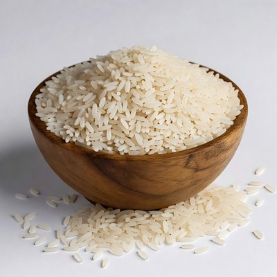White rice in wooden bowl