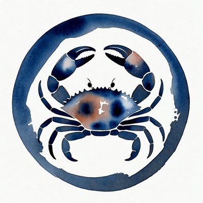 Blue Crab in Watercolor Circle