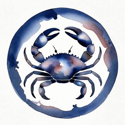Blue watercolor crab in circle