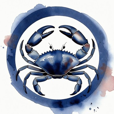 Blue Crab in Watercolor Circle