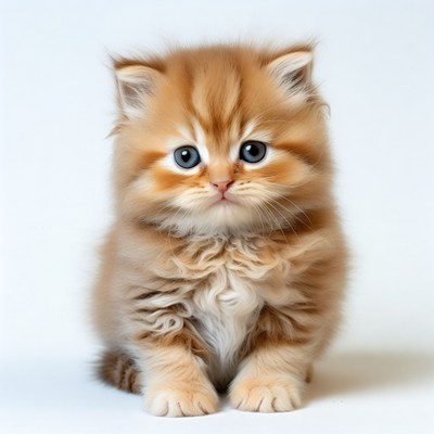 Fluffy orange kitten with blue eyes