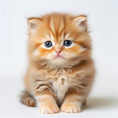 Fluffy orange kitten with blue eyes