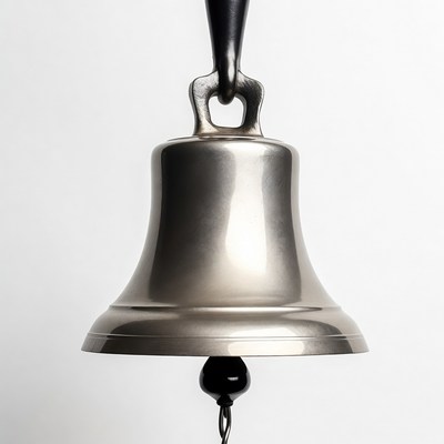 Silver bell hanging on white background