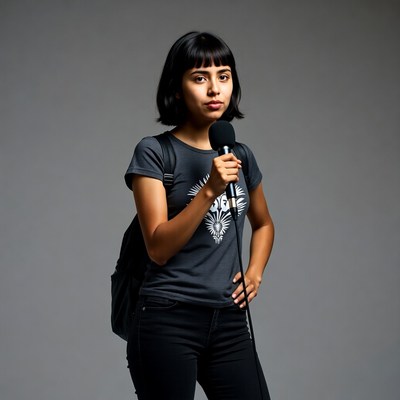 Latina woman holding microphone