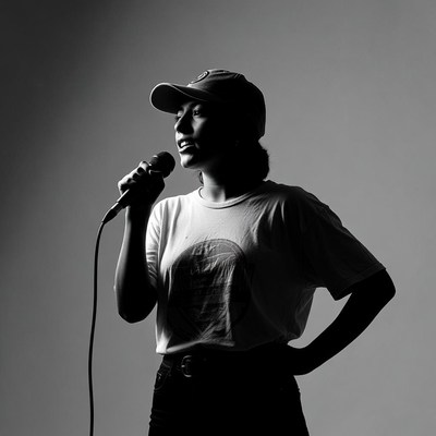Woman singing into microphone