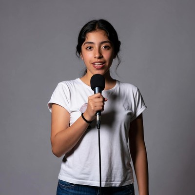 Young Latina girl holding microphone
