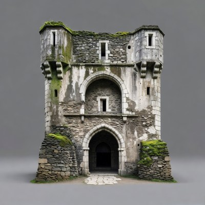 Mossy Ruined Stone Castle Tower