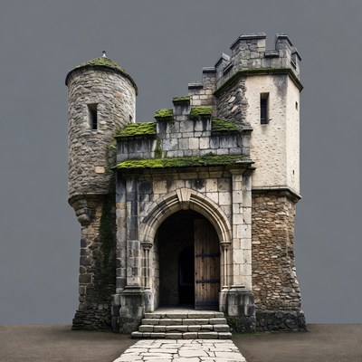 Ancient Mossy Stone Castle Gate