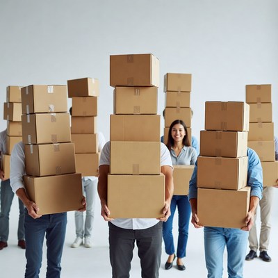 People holding cardboard boxes
