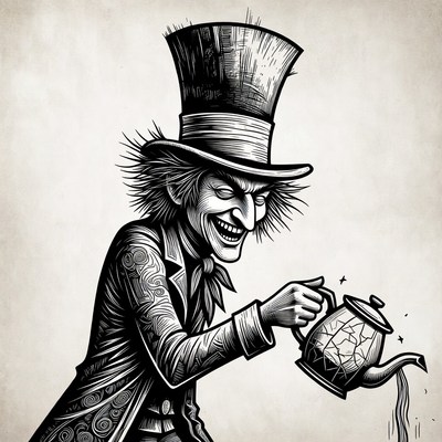 Mad Hatter pouring tea illustration