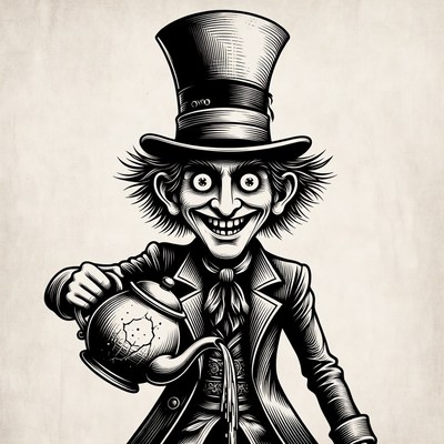 Mad Hatter pouring tea illustration