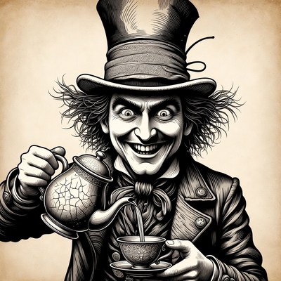 Mad Hatter pouring tea illustration